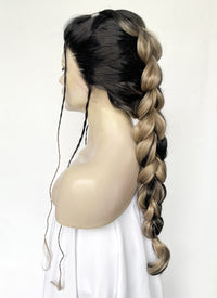 Blonde Black Split Gemini Color Braided Lace Front Synthetic Wig LF2504