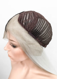 White Black Split Color Straight Lace Front Synthetic Wig LF3185