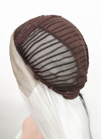 White Black Split Color Straight Lace Front Synthetic Wig LF3185