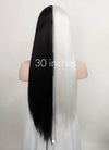 White Black Split Color Straight Lace Front Synthetic Wig LF3185