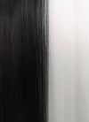 White Black Split Color Straight Lace Front Synthetic Wig LF3185