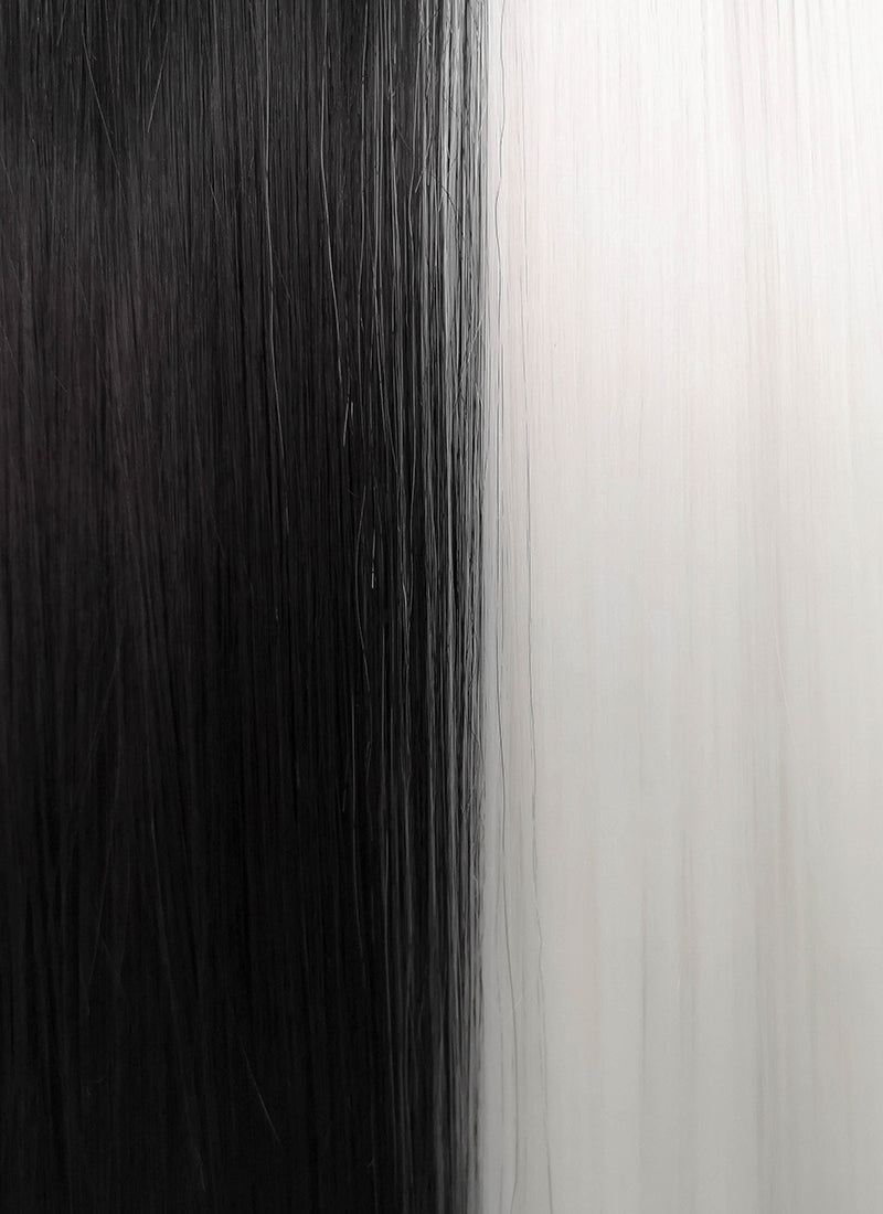 White Black Split Color Straight Lace Front Synthetic Wig LF3185