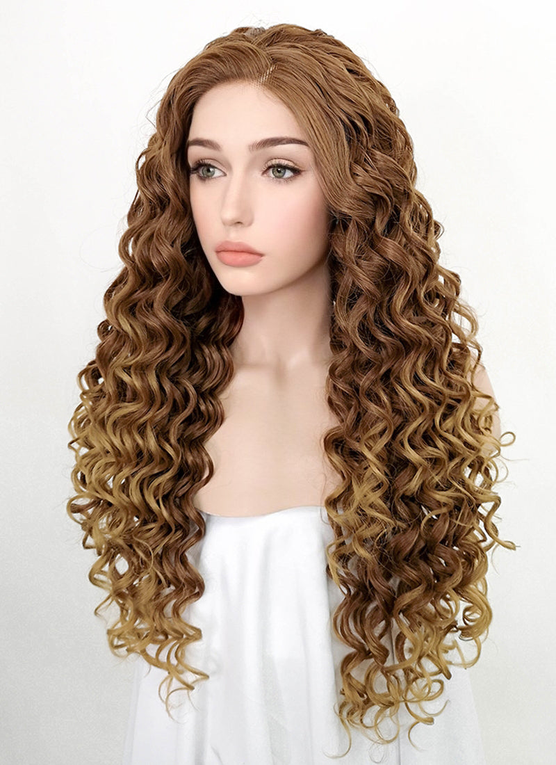 Two Tone Brown Curly Lace Front Synthetic Wig LF3215