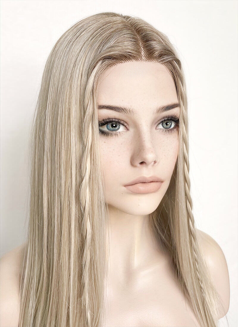 Mixed Blonde With Dark Roots Straight Lace Front Synthetic Wig LF3235