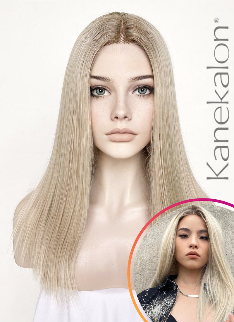 Mixed Blonde With Dark Roots Straight Lace Front Synthetic Wig LF3235