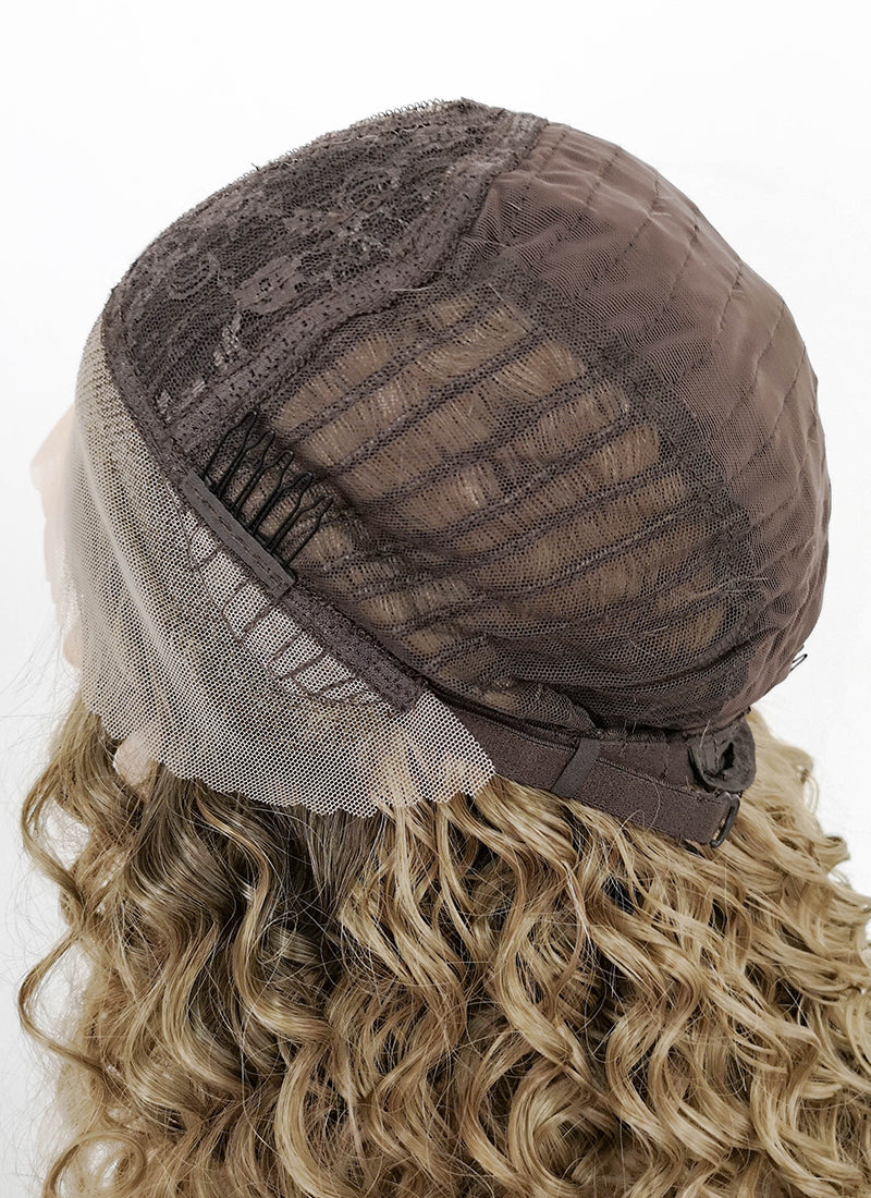 Mixed Blonde With Brown Roots Curly Lace Front Kanekalon Synthetic Wig LF3242