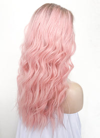 Pastel Pink With Brown Roots Wavy Lace Front Kanekalon Synthetic Wig LF3250