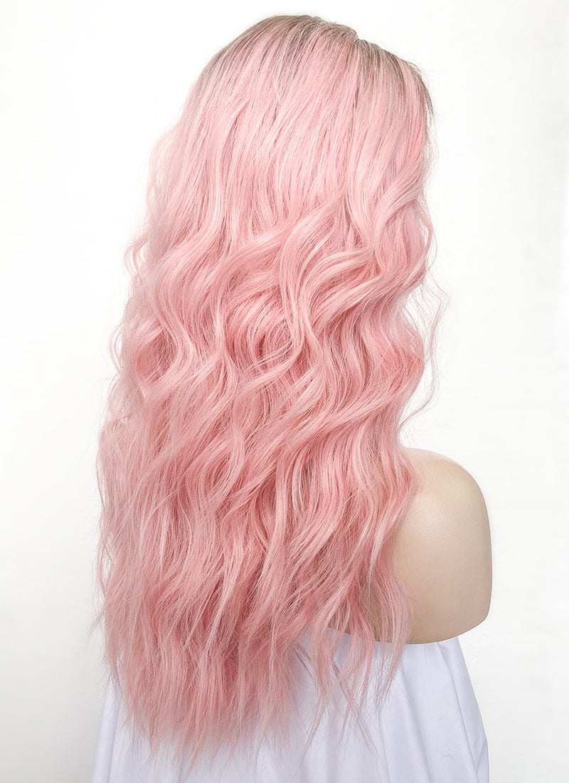 Pastel Pink With Brown Roots Wavy Lace Front Kanekalon Synthetic Wig LF3250