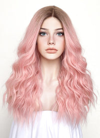 Pastel Pink With Brown Roots Wavy Lace Front Kanekalon Synthetic Wig LF3250