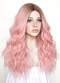 Pastel Pink With Brown Roots Wavy Lace Front Kanekalon Synthetic Wig LF3250