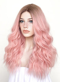 Pastel Pink With Brown Roots Wavy Lace Front Kanekalon Synthetic Wig LF3250