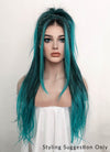 Two Tone Green Ombre Money Piece Straight Lace Front Kanekalon Synthetic Wig LF3256