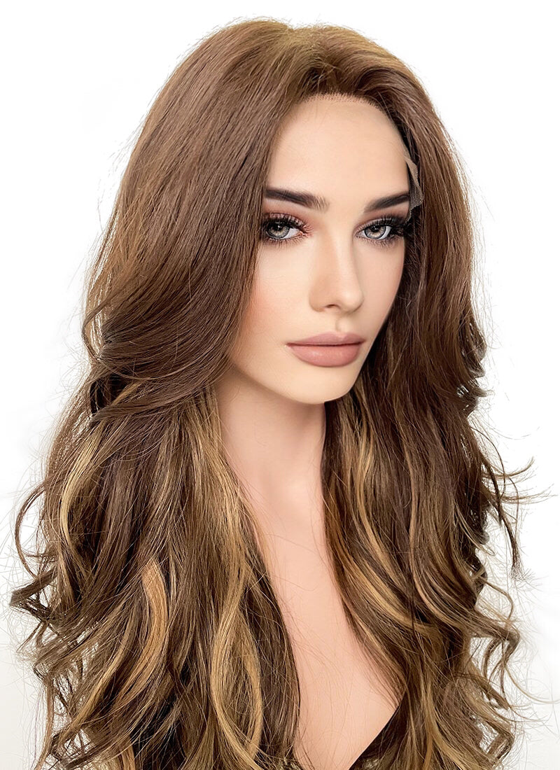 Brown Mixed Blonde Wavy Lace Front Synthetic Wig LF3275