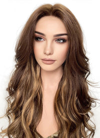 Brown Mixed Blonde Wavy Lace Front Synthetic Wig LF3275