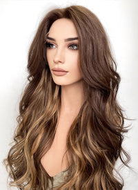Brown Mixed Blonde Wavy Lace Front Synthetic Wig LF3275