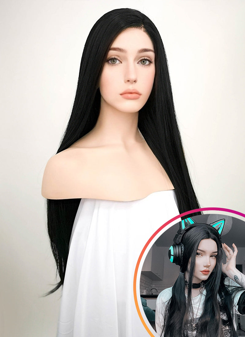 Straight Jet Black Lace Front Synthetic Wig LF327