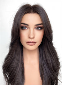 Brunette Curtain Bangs Wavy Lace Front Synthetic Wig LF3291