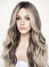 Balayage Blonde Highlights Money Piece With Dark Roots Wavy Lace Front Synthetic Wig LF3293