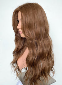 Brown Curtain Bangs Wavy Lace Front Synthetic Wig LF3294