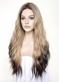 Blonde Brown Ombre With Dark Roots Wavy Lace Front Synthetic Wig LF3295