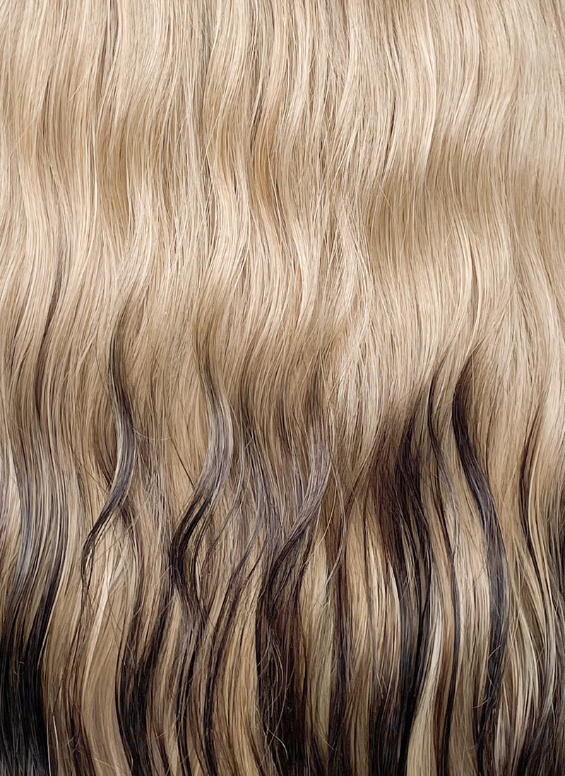 Blonde Brown Ombre With Dark Roots Wavy Lace Front Synthetic Wig LF3295