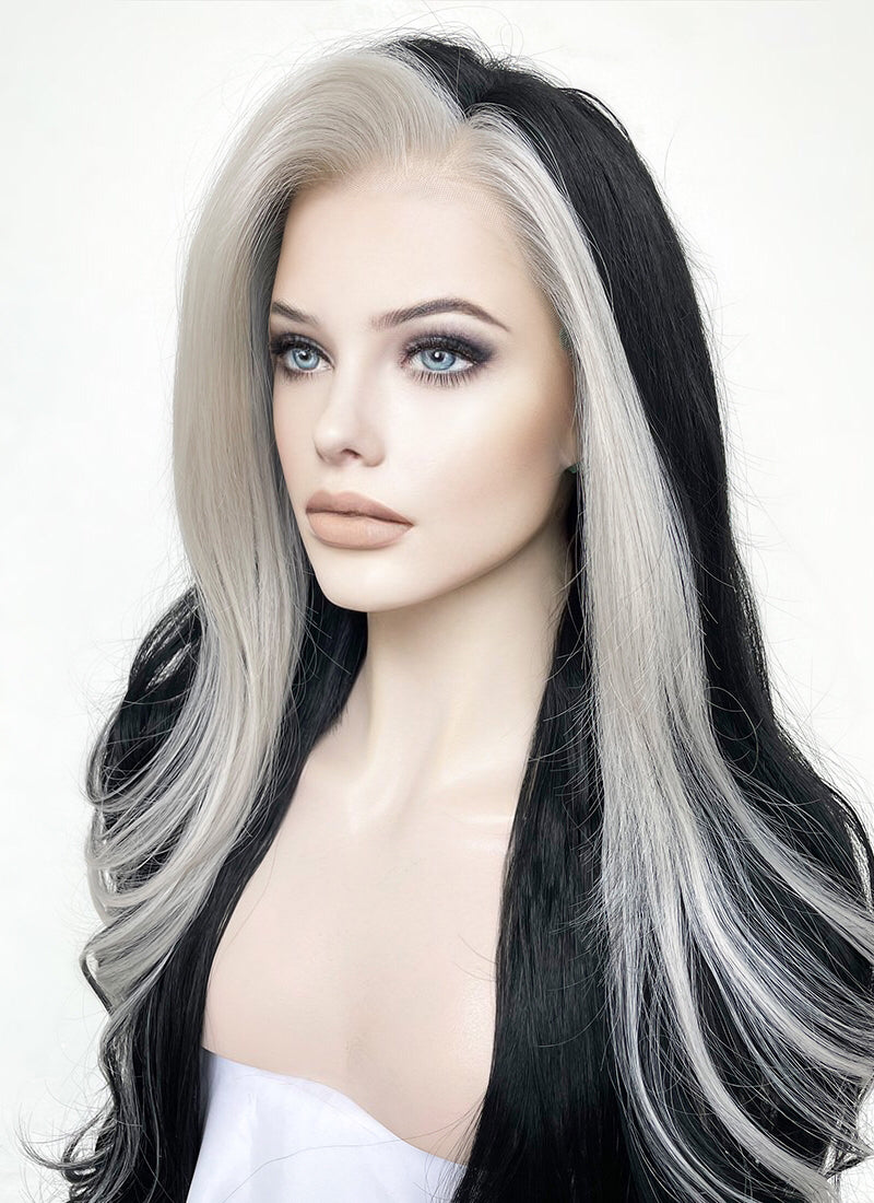 Black and Grey Money Piece Wavy Lace Front Sythetic Wig LF3298