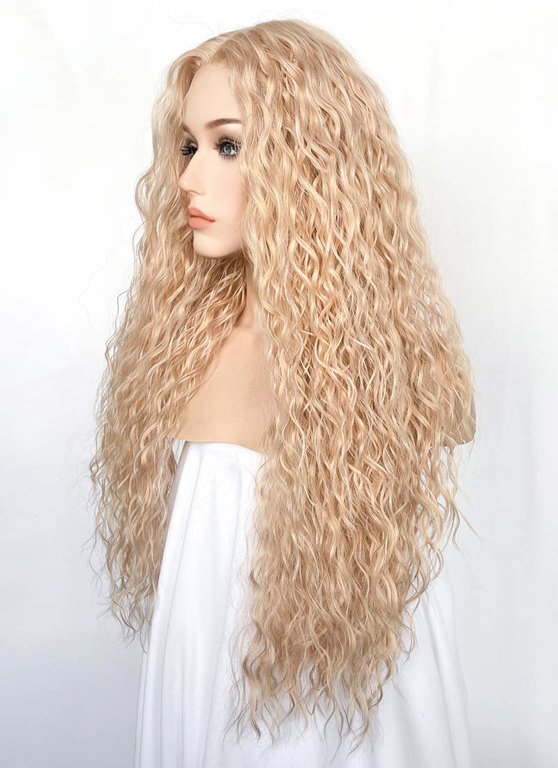 Light Golden Blonde Curly Lace Front Synthetic Hair Wig LF3312