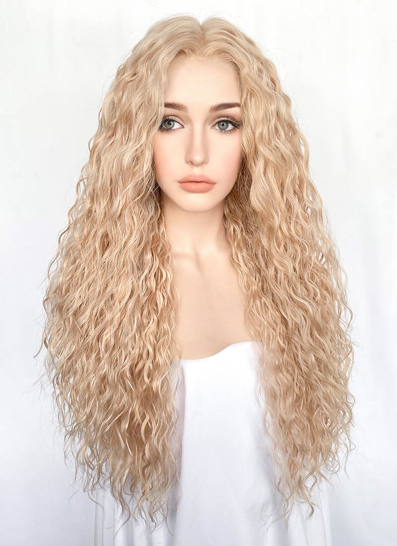 Light Golden Blonde Curly Lace Front Synthetic Hair Wig LF3312