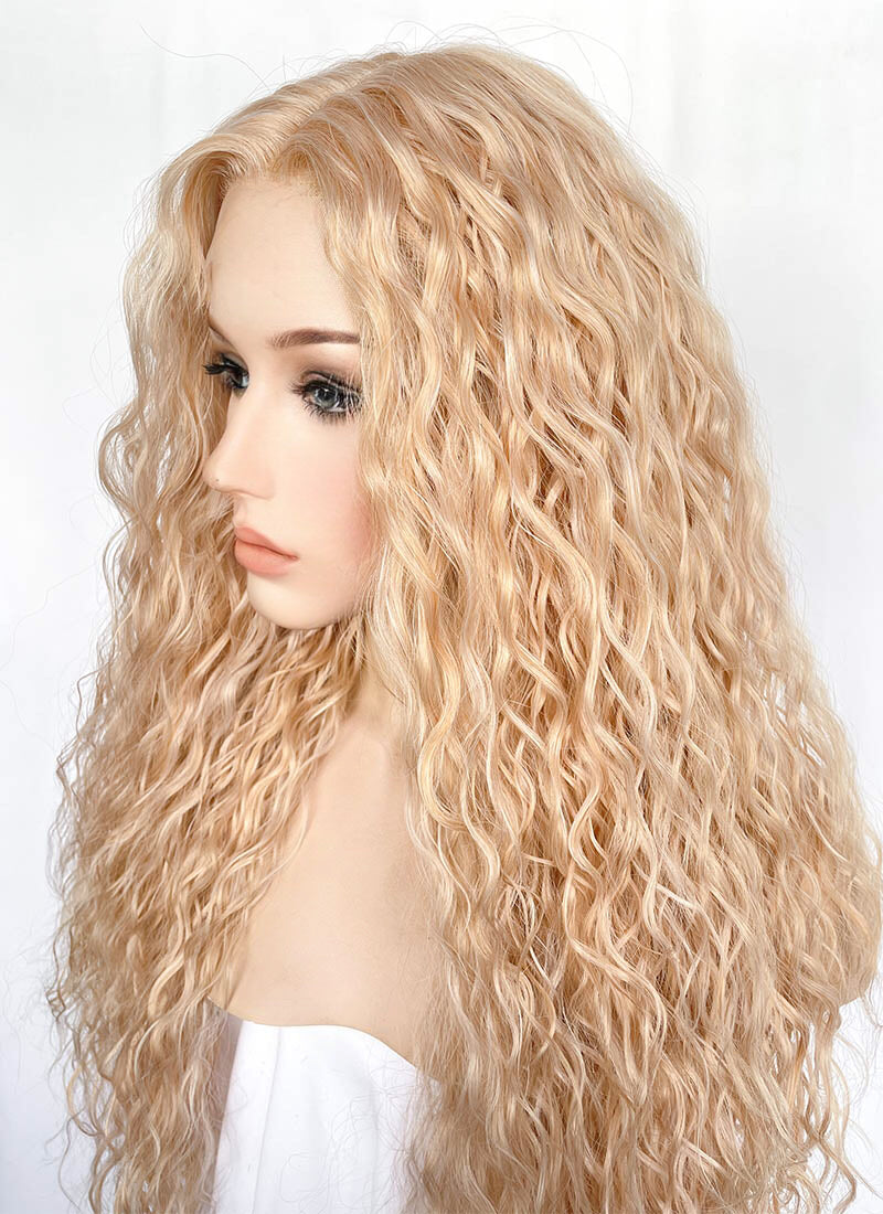 Light Golden Blonde Curly Lace Front Synthetic Hair Wig LF3312