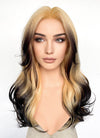 Blonde Black Ombre Curtain Bangs Wavy Lace Front Synthetic Hair Wig LF3317A