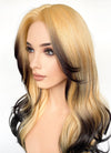 Blonde Black Ombre Curtain Bangs Wavy Lace Front Synthetic Hair Wig LF3317A