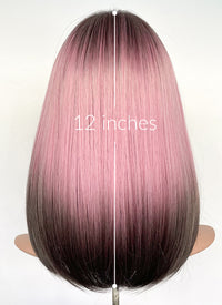 Pink Brown Ombre Curtain Bangs Straight Lace Front Synthetic Hair Wig LF3318