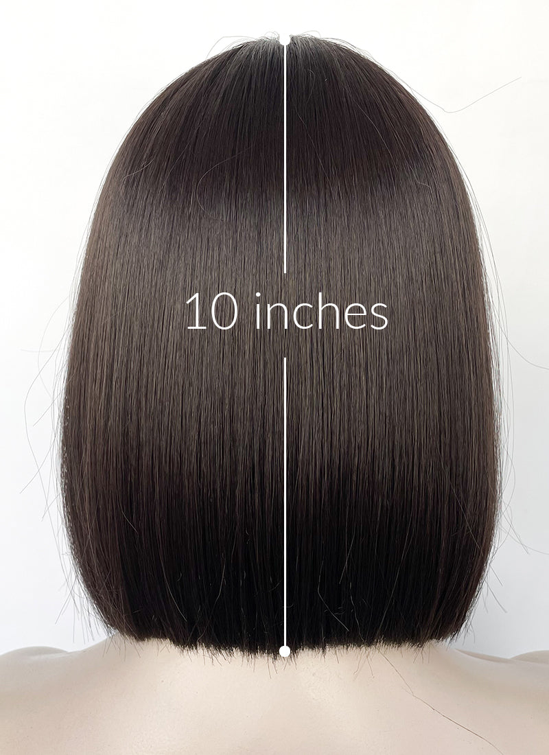 Brunette Curtain Bangs Straight Bob Lace Front Synthetic Hair Wig LF3323