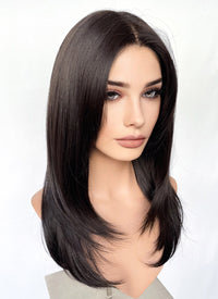 Dark Brown Curtain Bangs Straight Lace Front Synthetic Hair Wig LF3325