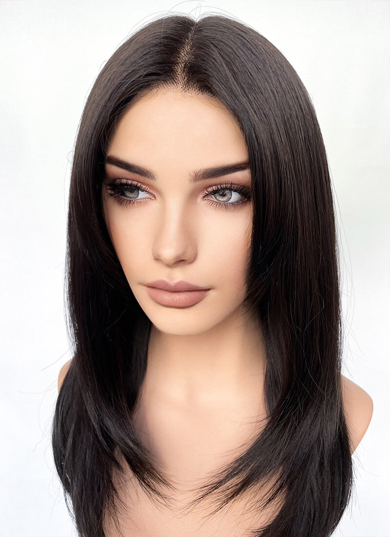 Dark Brown Curtain Bangs Straight Lace Front Synthetic Hair Wig LF3325