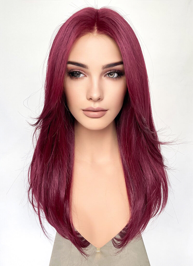 Burgundy Red Curtain Bangs Straight Lace Front Synthetic Hair Wig LF3328