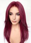 Burgundy Red Curtain Bangs Straight Lace Front Synthetic Hair Wig LF3328