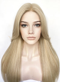 Blonde Curtain Bangs Straight Lace Front Synthetic Wig LF3336