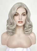 Pastel Blondish Grey Wavy Bob Lace Front Synthetic Wig LF369
