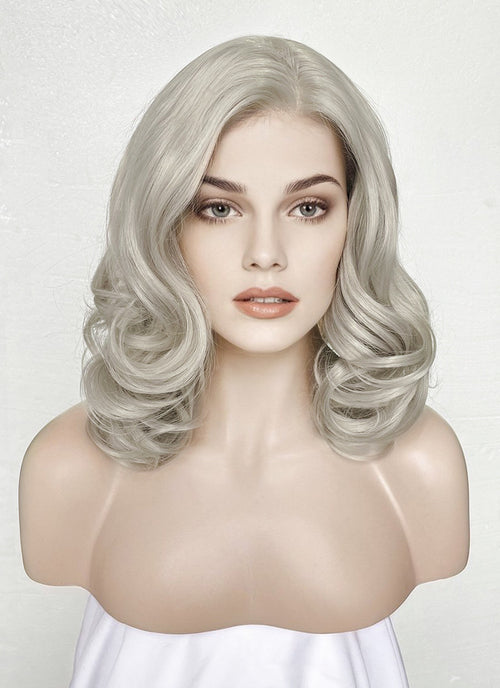 Pastel Blondish Grey Wavy Bob Lace Front Synthetic Wig LF369