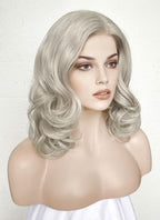 Pastel Blondish Grey Wavy Bob Lace Front Synthetic Wig LF369