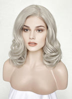Pastel Blondish Grey Wavy Bob Lace Front Synthetic Wig LF369