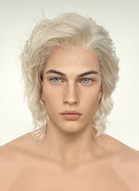 Light Ash Blonde Wavy Lace Front Synthetic Men's Wig LF407E