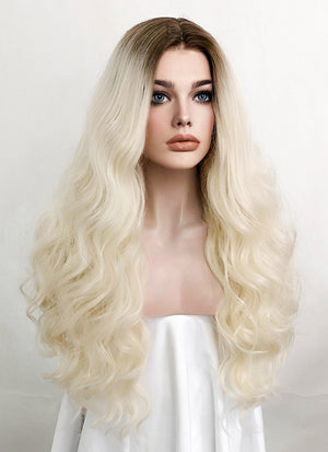 Blonde With Dark Roots Wavy Lace Front Synthetic Wig LF5085
