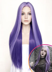 Purple Money Piece Straight Lace Front Synthetic Wig LF5105