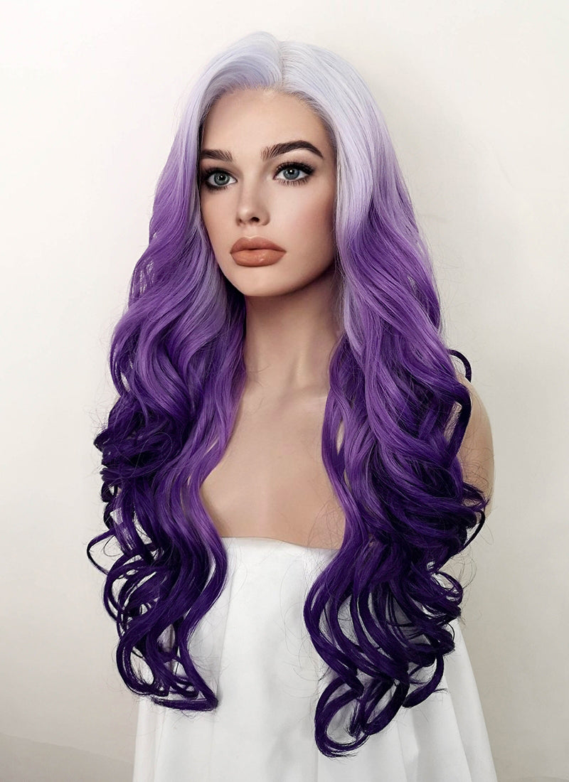 Purple Ombre Wavy Lace Front Synthetic Wig LF5136