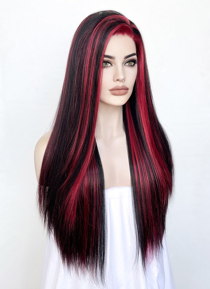 Black Mixed Red Straight Lace Front Synthetic Wig LF5147