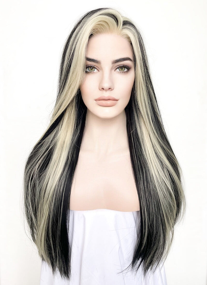 Blonde Mixed Black Straight Lace Front Synthetic Wig LF5155