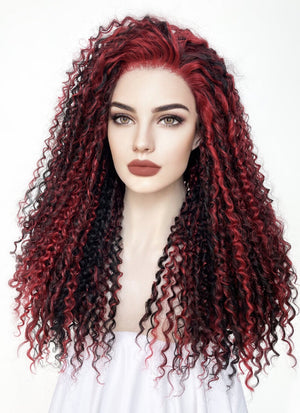 Red Mixed Black Curly Lace Front Synthetic Wig LF5162