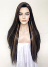 Dark Brown With Golden Brown Highlights Straight Lace Front Synthetic Wig LF5169